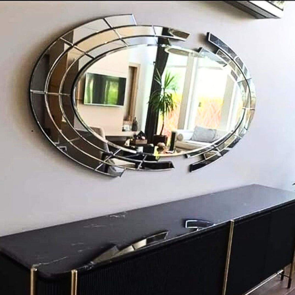 Venetian Design Oval Multi Layered Modern Extra Clear Wall Mirror  36 X 24 Inches